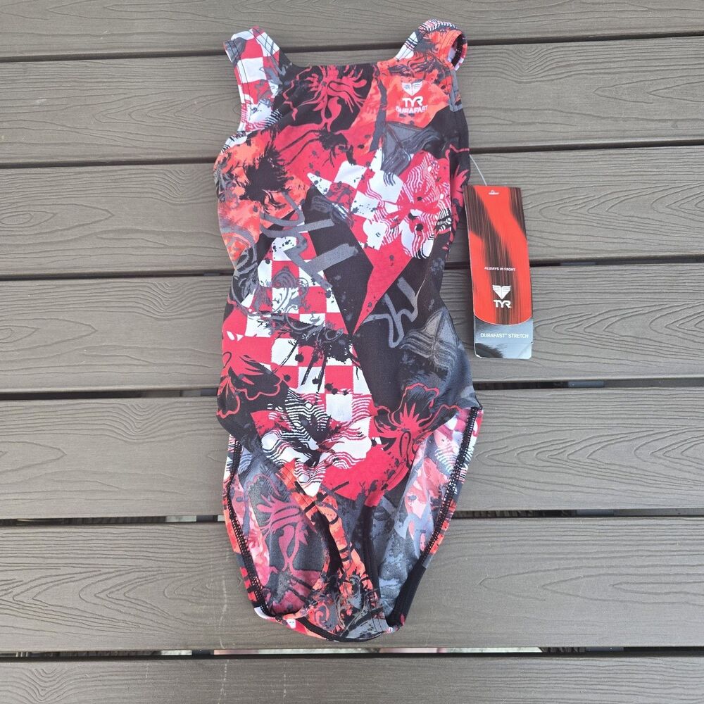 TYR Women's Girl Laguna Maxfit Durafast Swimsuit Red/black Sz 26 New